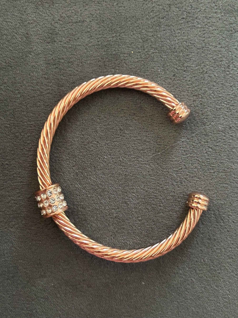 Rose Gold Twisted Cable Crystal Cuff Bracelet - Women Jewelry